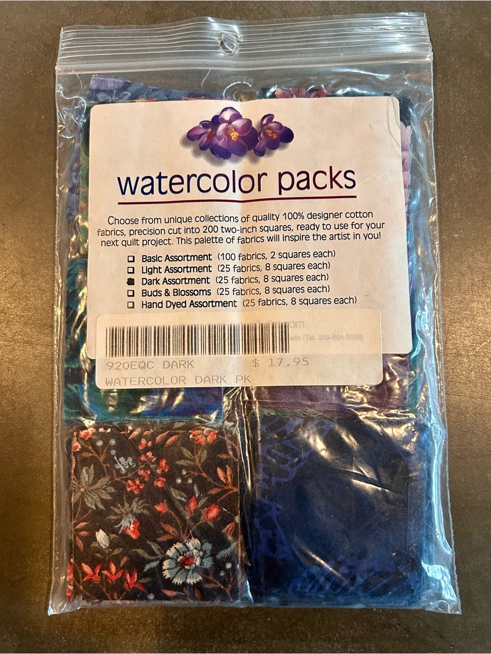 200 Precut 2" Cotton Quilt Squares Dark Watercolor Fabric Pack